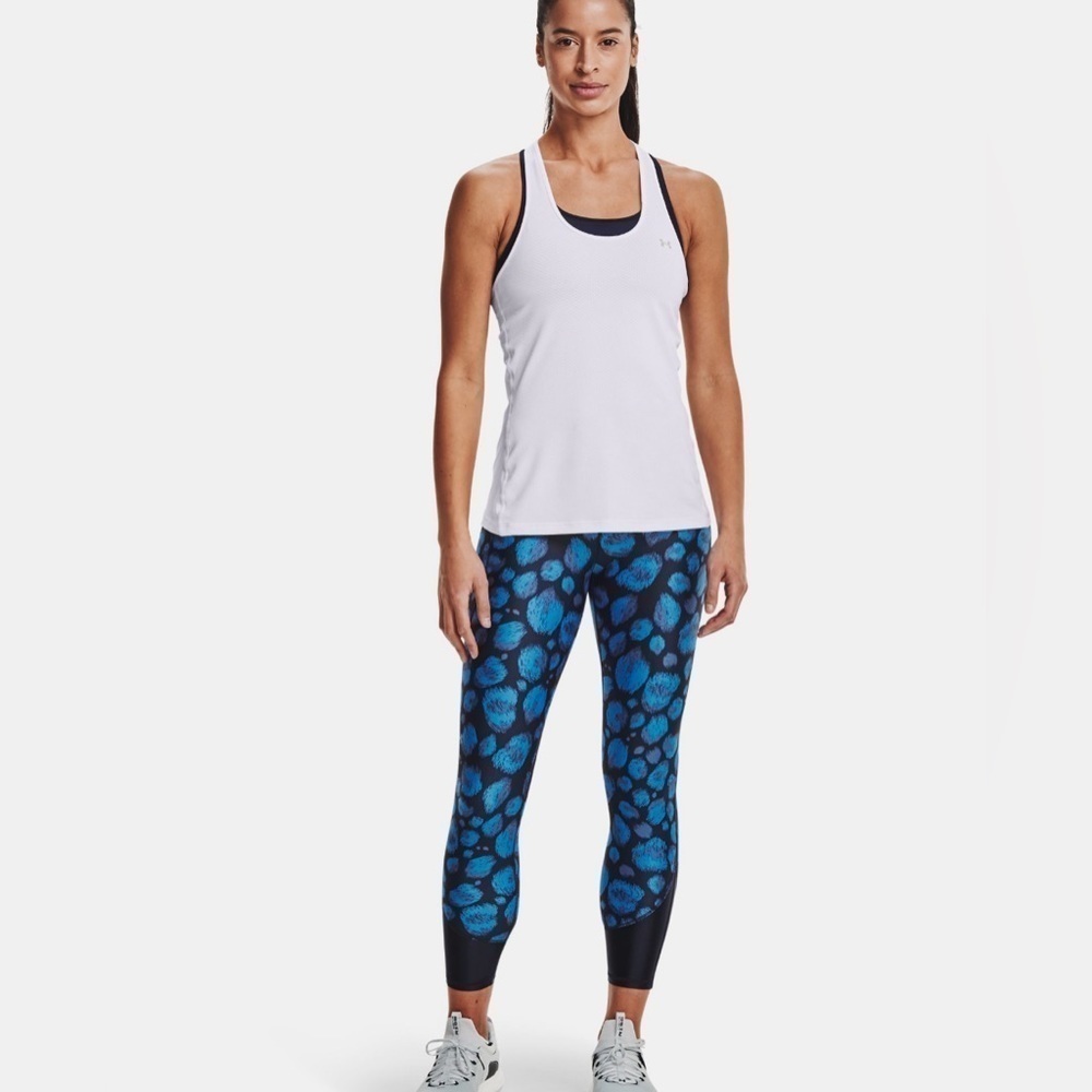 Under Armour Women's HeatGear No-Slip Waistband Blue Print Ankle Leggings sz SP - Picture 2 of 13